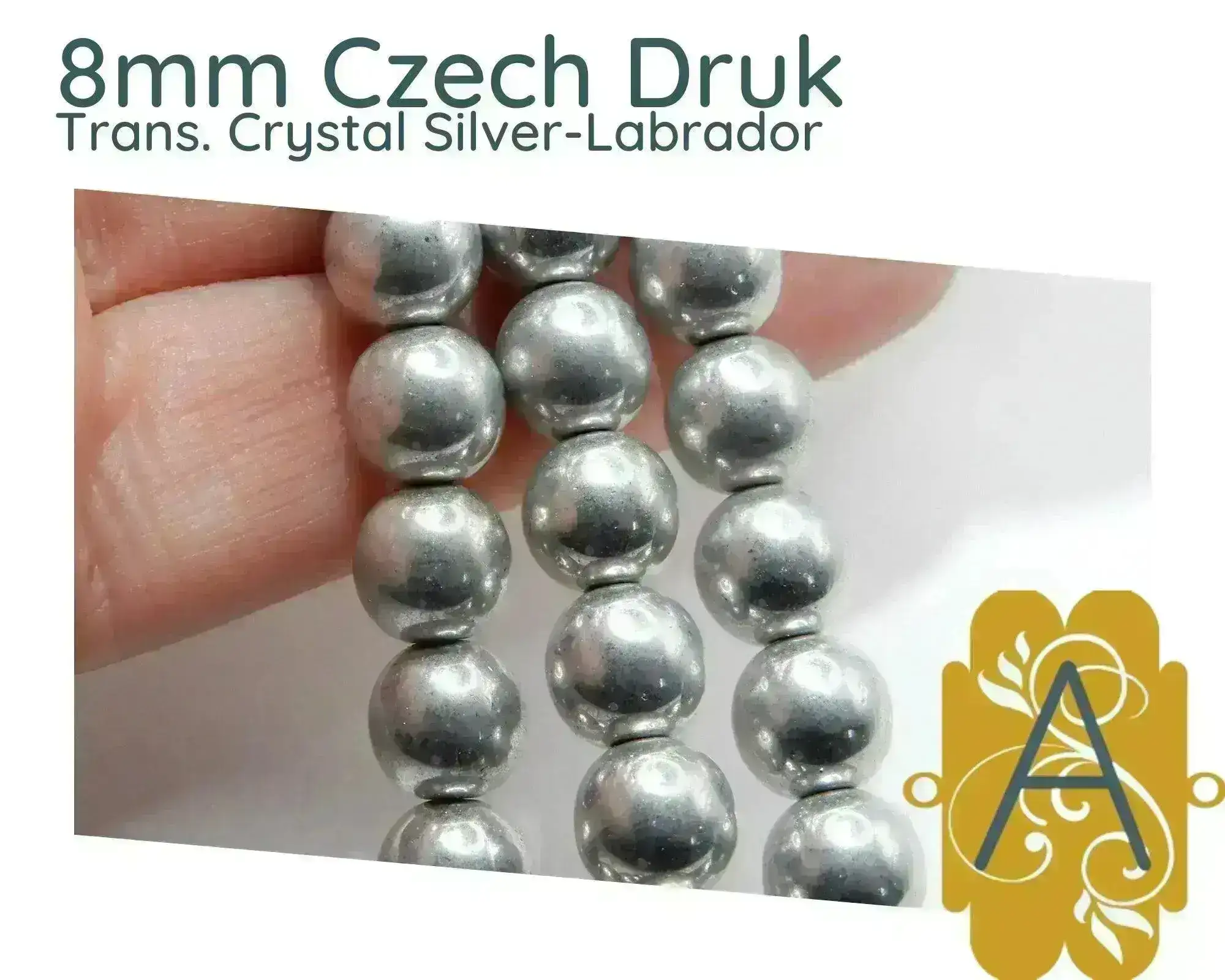 Czech Druks, 3mm, 4mm, 6mm, 8mm, Transparent Crystal Silver-Labrador - Image 6